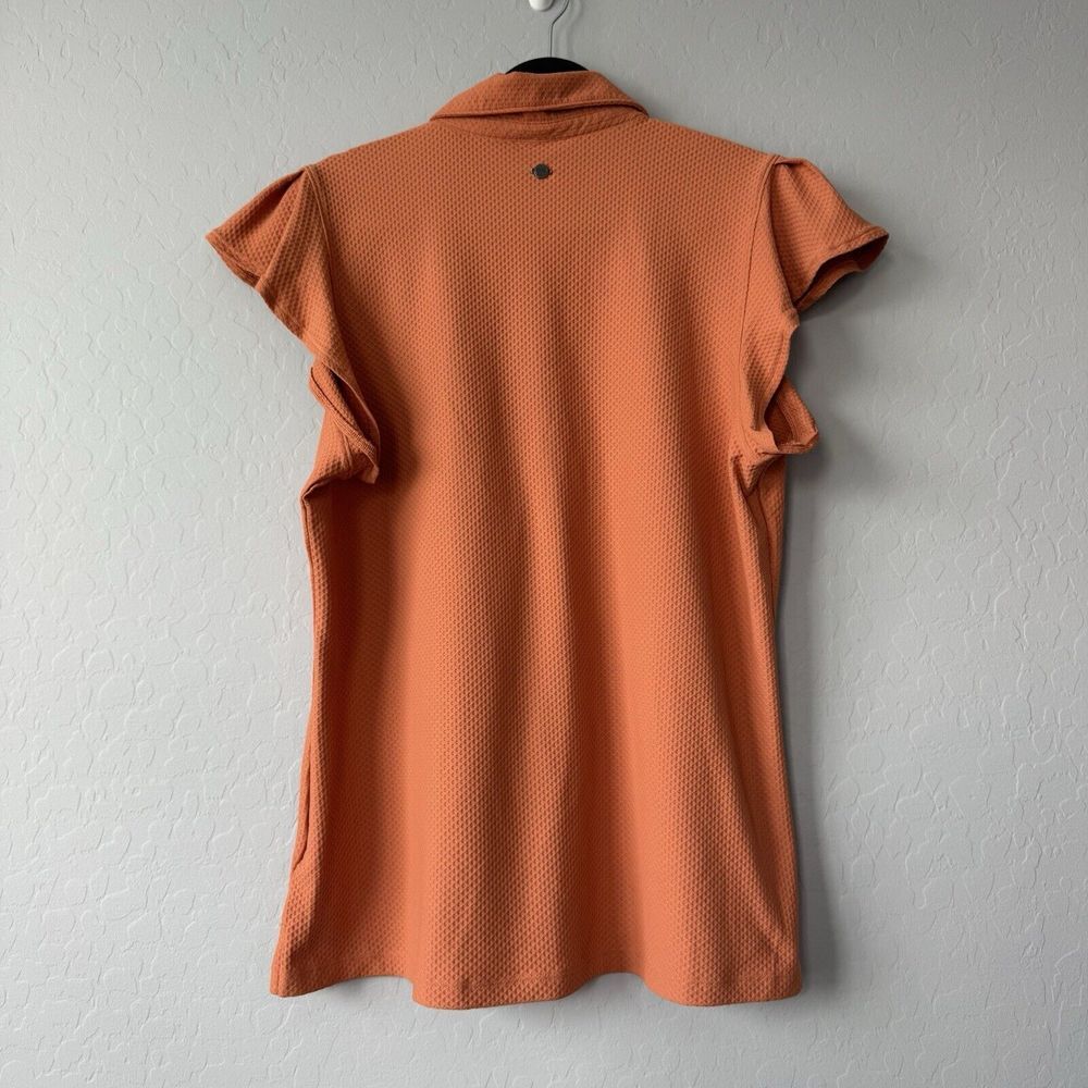 NWT Calia XLarge Orange Ruffle Cap Sleeve Waffle Knit Polo Golf Athletic Top - Picture 2 of 5